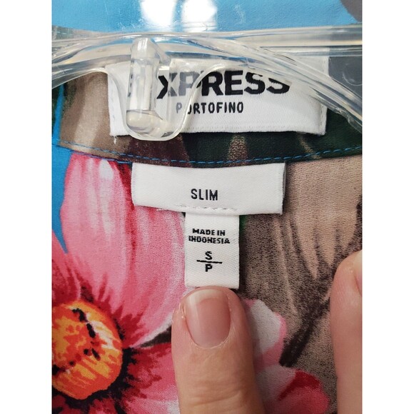 Expres Portofino Slim Tropical Print Roll-Tab Sleeve Button-Up Shirt Size Small - Picture 3 of 6